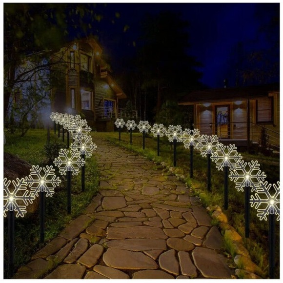 Set‎ of 5 Solar Snowflake Stake Lights LED Christmas Outdoor Lighting - Picture 1 of 3